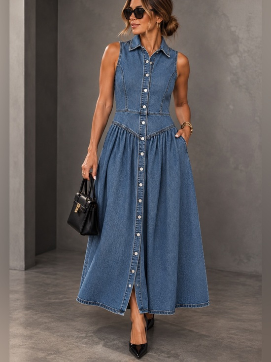 7 For All Mankind Dresses & Skirts - 7 For All Mankind Denim Drop Waist Midi Dress NWT Size 10